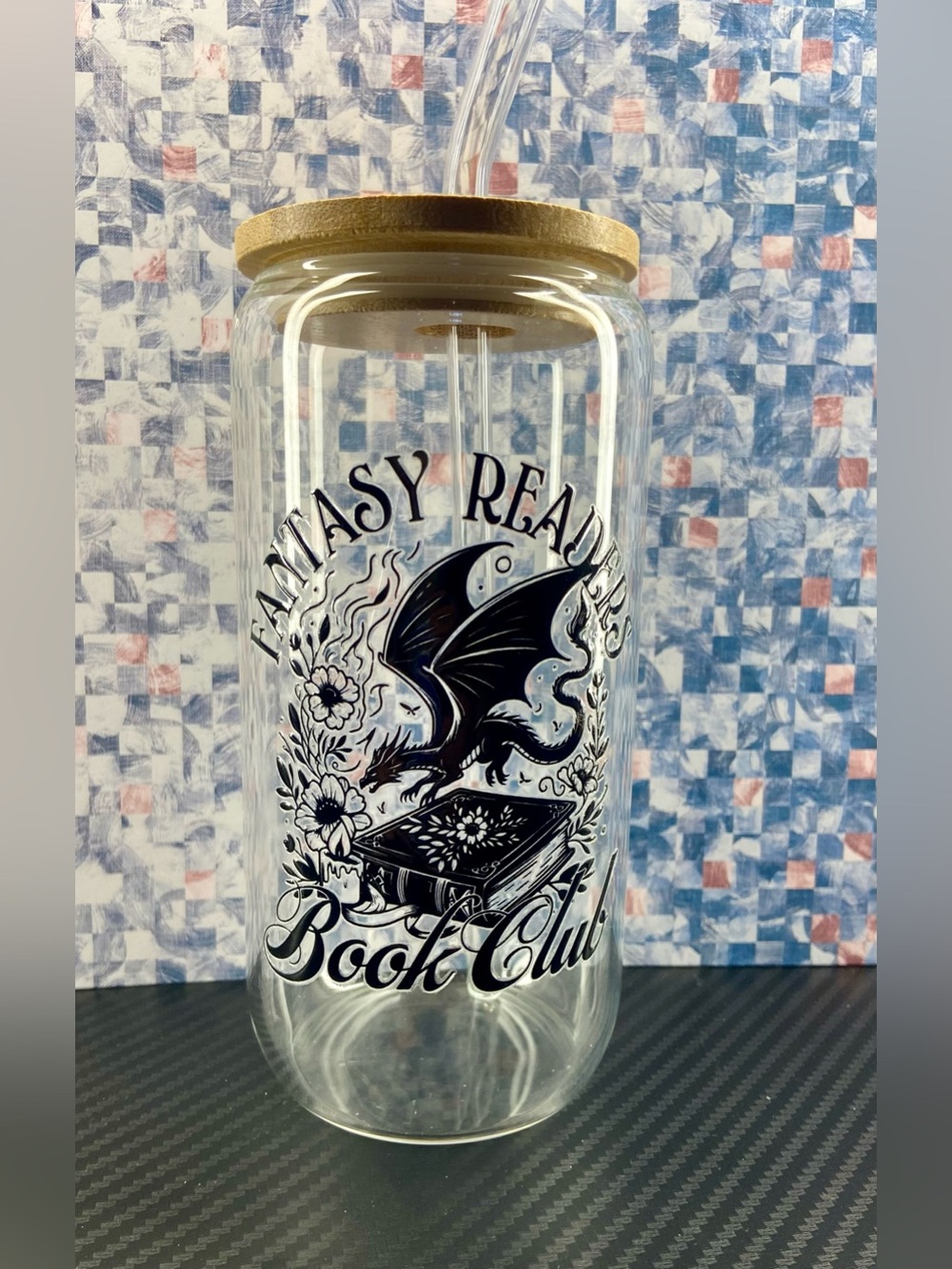Fantasy Readers Book Club Glass Tumbler with Bamboo Lid